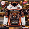 Front view of the Chicago Bears Way Maker Hoodie featuring cross and bear graphics.
