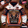 Front view of the Chicago Bears Way Maker Hoodie featuring bear graphics, crosses, and text.