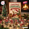Front view of Christmas Chihuahua Advent Calendar box with small figurines arranged on a plaid surface.