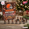 Front view of Cleveland Browns NFL Advent Calendar with mini figurines on a wooden table.