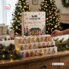 Front view of Coach New York Advent Calendar 2026 with a tiered display of charms and a festive tree background.