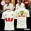 Composite view of the Cricket Australia 150th Anniversary White Hoodie showing front and back designs alongside players.