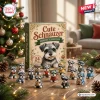 Front view of Cute Schnauzer Acrylic Advent Calendar box displayed with miniature dog figurines on a wooden table.