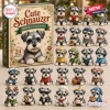 Front view of Cute Schnauzer Acrylic Advent Calendar box displayed alongside twenty four miniature dog figurines.