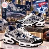 Side view of Dallas Cowboys AT&T Stadium Air Max Plus Sneakers with blue and white star graphics.