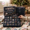 Front view of a Dallas Cowboys Christmas Advent Calendar with open compartments revealing 24 collectible ornaments.