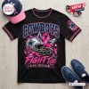 Front view of a black Dallas Cowboys NFL Breast Cancer Awareness shirt featuring football graphics and pink ribbon.