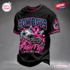 Front view of a black Dallas Cowboys shirt featuring a football helmet, pink ribbon, and Fight Too text.