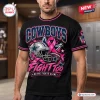 Front view of a black Dallas Cowboys NFL Breast Cancer Awareness shirt featuring football graphics and pink ribbon.