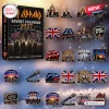 Front view of Def Leppard 2027 Advent Calendar with box and twenty four rock themed ornaments.