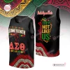Front and back view of a black sleeveless Delta Sigma Theta shirt with Juneteenth and African-inspired patterned graphics.