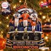 Front view of Denver Broncos Peyton Manning Elway Nix ornament featuring three players from behind.