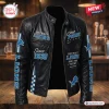 Front view of Detroit Lions One Pride Leather Jacket with team text and logos.