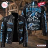 Front and back view of Detroit Lions One Pride Leather Jacket featuring team logos and graphics.
