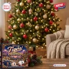 Detroit Tigers 2026 Christmas Advent Calendar box on a wooden table near a decorated tree.