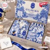 Front view of Dior Zeta Phi Beta Satin Pajama Set in blue toile print gift box.