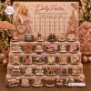 Front view of a Dolly Parton Christmas Advent Calendar with 31 miniature holiday figurines.
