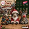 Three donkey figurines from Donkeys Bad Decisions Advent Calendar wearing holiday costumes.