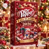 Angled view of the Dr Pepper All Flavors Advent Calendar 2026 box featuring festive holiday graphics and assorted soda cans.