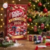 Front view of Dr Pepper All Flavors Advent Calendar 2026 surrounded by miniature soda cans and Christmas decorations.