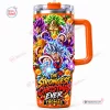 Front view of a Dragon Ball Anime Christmas Tumbler with Handle featuring various animated characters.
