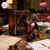 Front view of the Dungeons and Dragons Red Dragon 52nd Anniversary Figurine posed atop a large twenty-sided die.