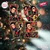 Front view of an Elvis Presley Love Christmas Ornament shaped like the word LOVE featuring musical graphics.