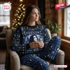 Woman wearing Evanescence Winter Wonderland Sweater and Jogger Set in a cozy indoor setting with Christmas tree.