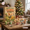 Front view of Everyday Corgi Advent Calendar 2026 box with miniature figures on table.