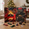 Open F1 Advent Calendar 2026 Racing Ornaments displayed on a wooden table with miniature cars.