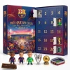 Front view of FC Barcelona Blaugrana Camp Nou Legends 2026 Advent Calendar with opened numbered doors, figurines, and trophies.