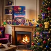 Front view of FC Barcelona Blaugrana Camp Nou Legends 2026 Advent Calendar displayed on a mantelpiece.