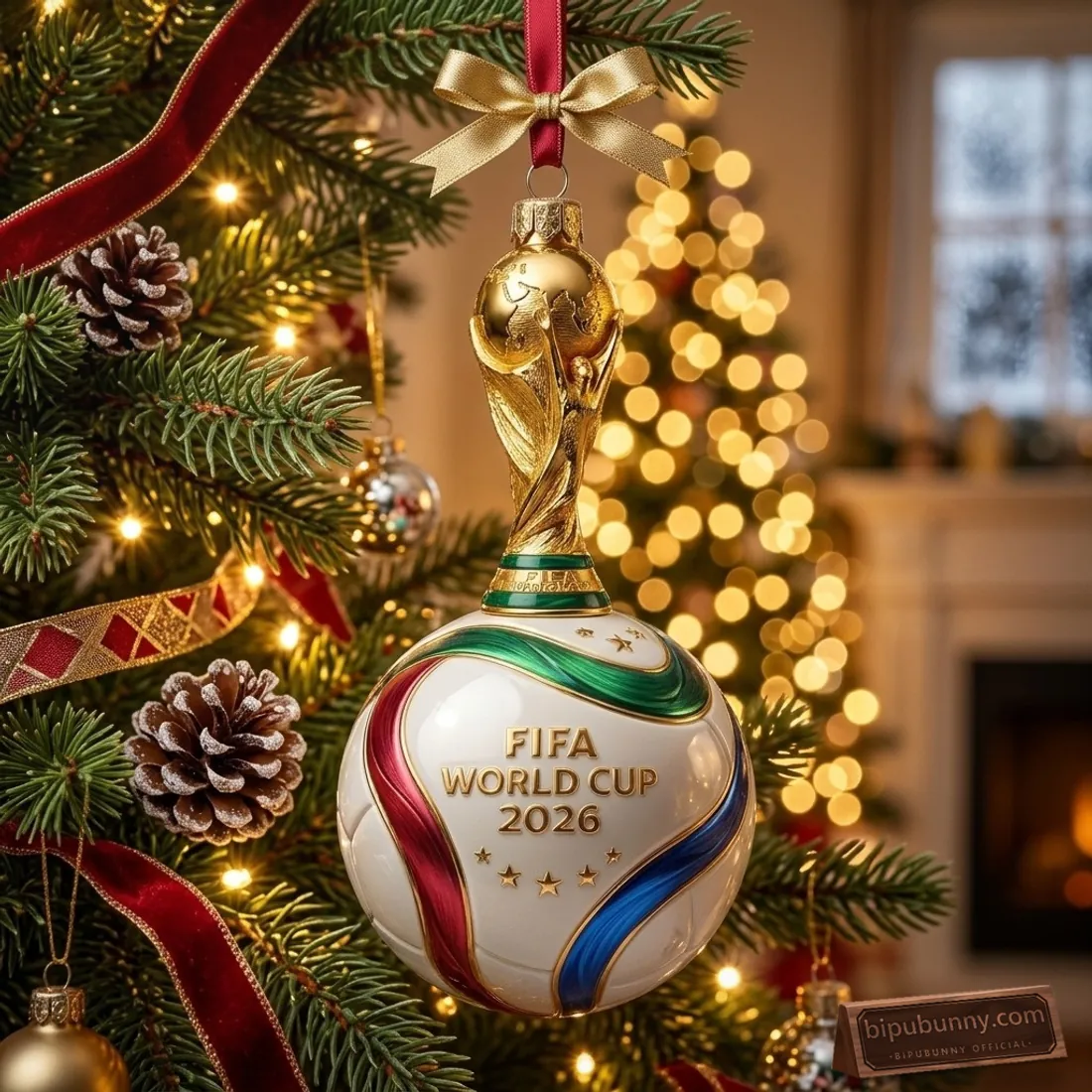FIFA World Cup 2026 Golden Trophy & Trionda Ball Christmas Ornament FIFA World Cup 2026 Golden Trophy & Trionda Ball Christmas Ornament