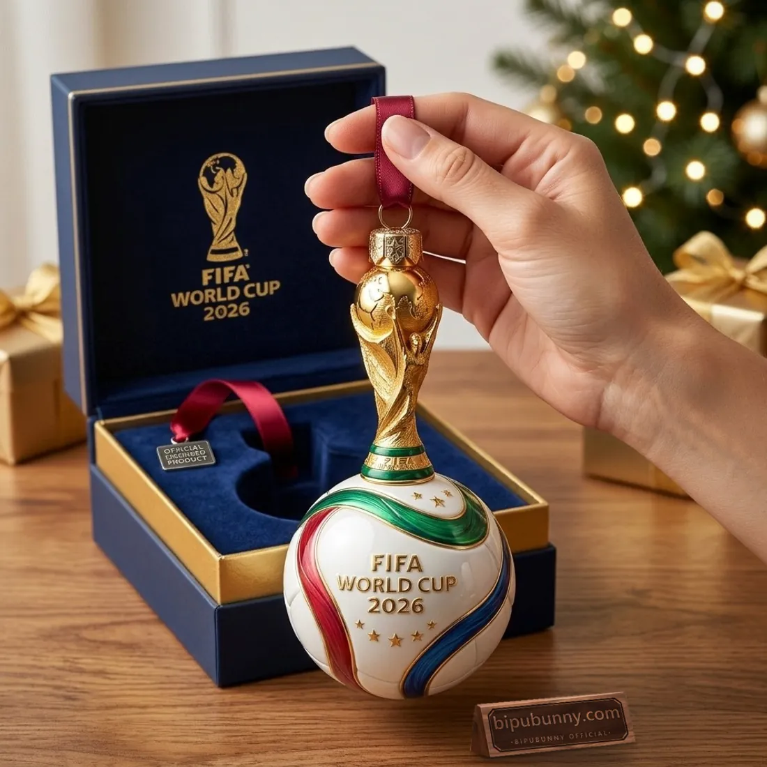 FIFA World Cup 2026 Golden Trophy & Trionda Ball Christmas Ornament FIFA World Cup 2026 Golden Trophy & Trionda Ball Christmas Ornament