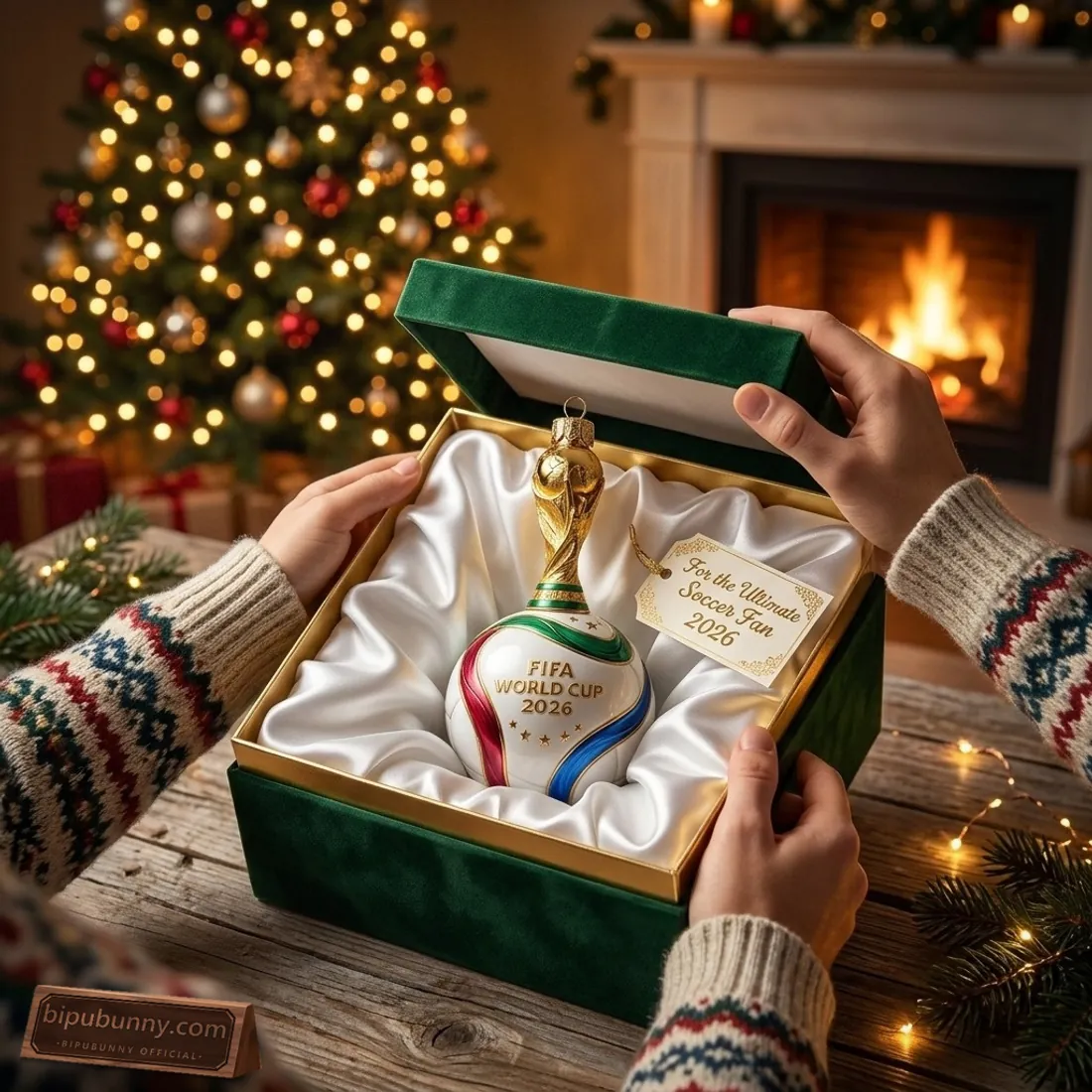 FIFA World Cup 2026 Golden Trophy & Trionda Ball Christmas Ornament FIFA World Cup 2026 Golden Trophy & Trionda Ball Christmas Ornament