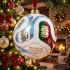 Hanging Trionda Ball Christmas Ornament on a lit holiday tree.