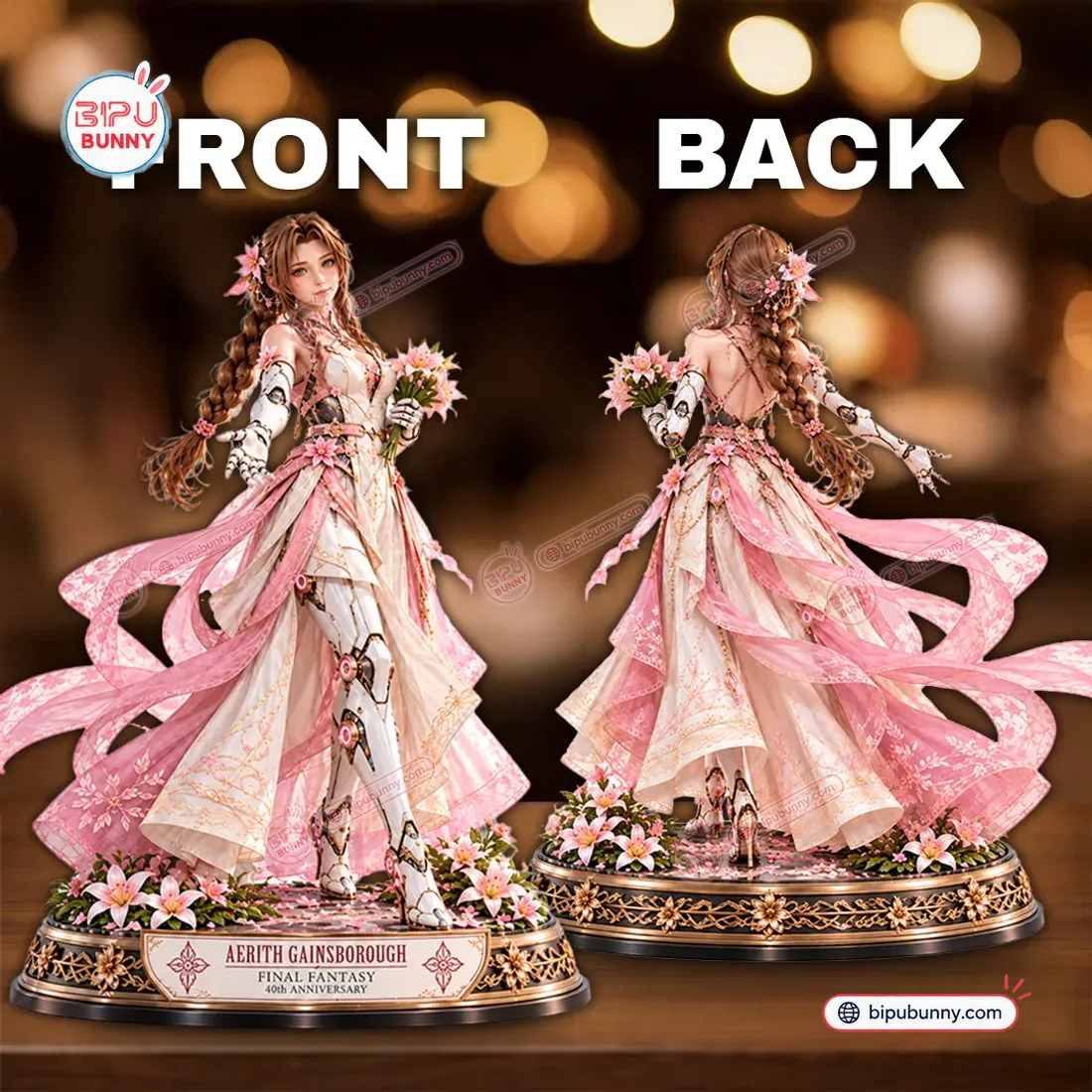 Front and back turnaround view of the Final Fantasy Aerith Gainsborough Vinyl Figure