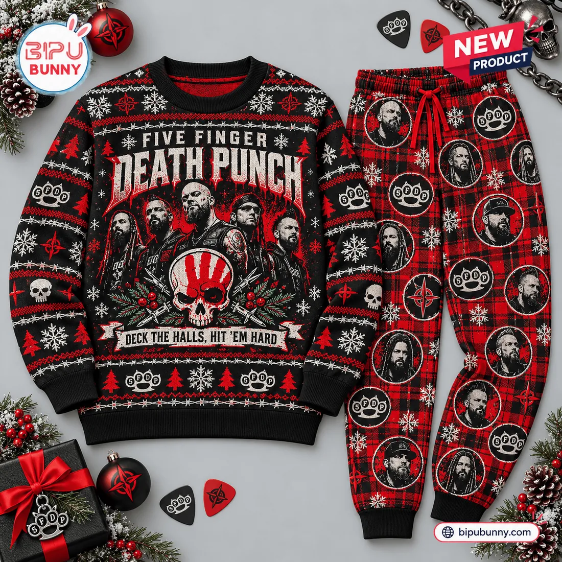 Five Finger Death Punch Christmas Sweater Jogger Set Five Finger Death Punch Christmas Sweater Jogger Set