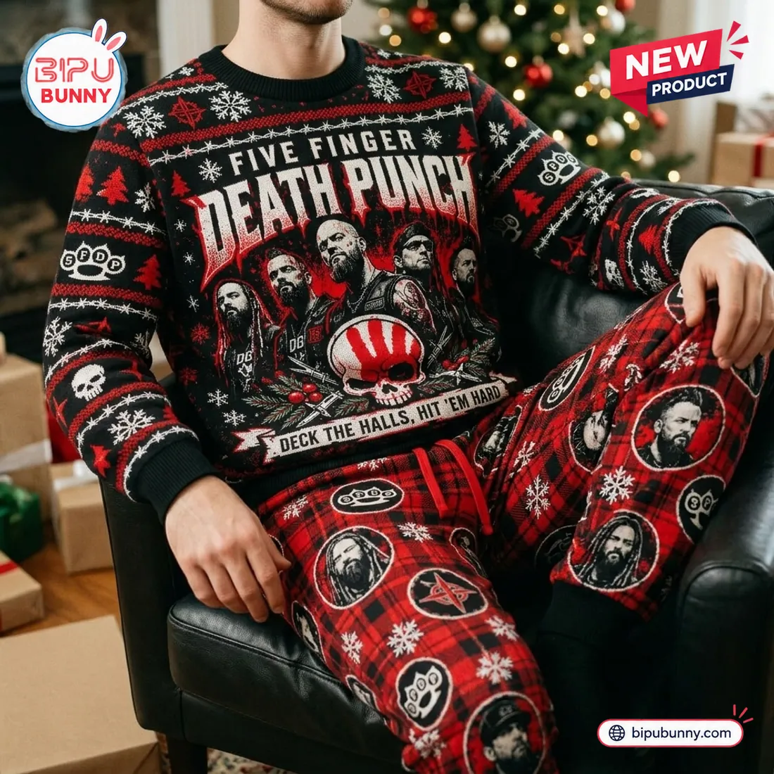 Five Finger Death Punch Christmas Sweater Jogger Set Five Finger Death Punch Christmas Sweater Jogger Set