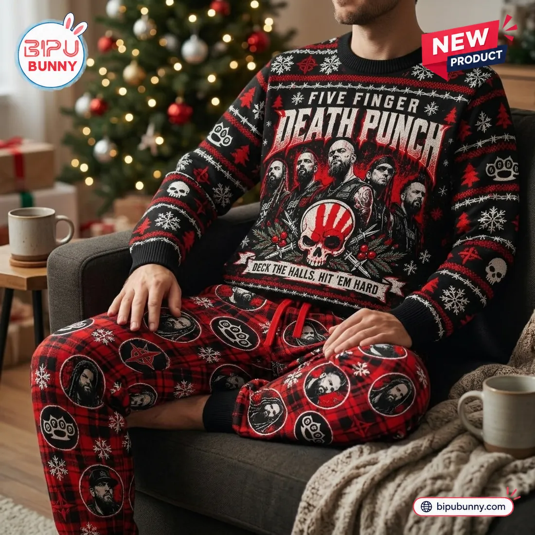 Five Finger Death Punch Christmas Sweater Jogger Set Five Finger Death Punch Christmas Sweater Jogger Set