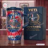 Front view of Ford Mustang 62nd Anniversary Handle Tumbler with tie-dye pattern.