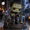 Front view of Frankenstein Monster Halloween diorama figure with lightning coils and nameplate.