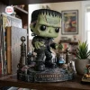 Front view of Frankenstein Monster Halloween diorama figure on a shelf.
