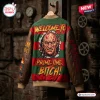 Back view of the Freddy Krueger Baseball Varsity Jacket featuring green and red stripes and bold text.
