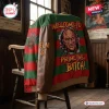 Back view of the Freddy Krueger Nightmare Varsity Jacket draped over a wooden chair.