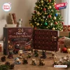 Front view of French Bulldog Christmas Advent Calendar with open numbered doors and figurines displayed.