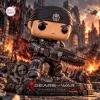 Front view of the Gears of War Marcus Fenix vinyl figure standing on a ruined battlefield diorama base holding a rifle.