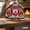 Front view of a Georgia Bulldogs 135th Anniversary Christmas Ornament featuring a bulldog in a doghouse with snow.