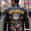 Back view of the Georgia Bulldogs Football Leather Jacket featuring team graphics and text.