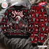 Front view of Ghost Band Christmas Sweater and Jogger Set featuring red and black festive motifs.